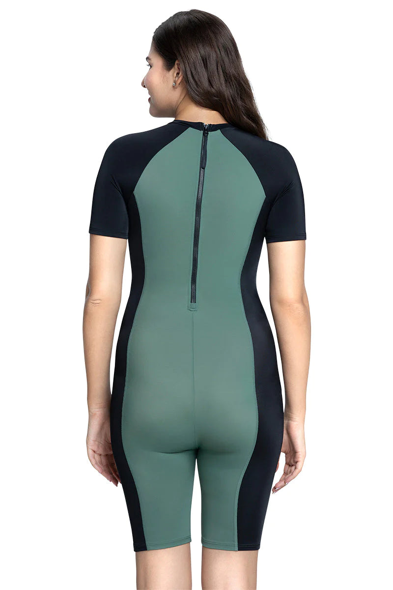 Amante Short Sleeves Padded Leg Suit - Olive_Nero