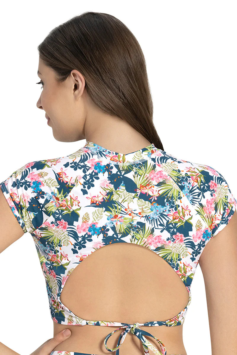 Amante  Swim Crop Top with Back Closure - Tropical Pr