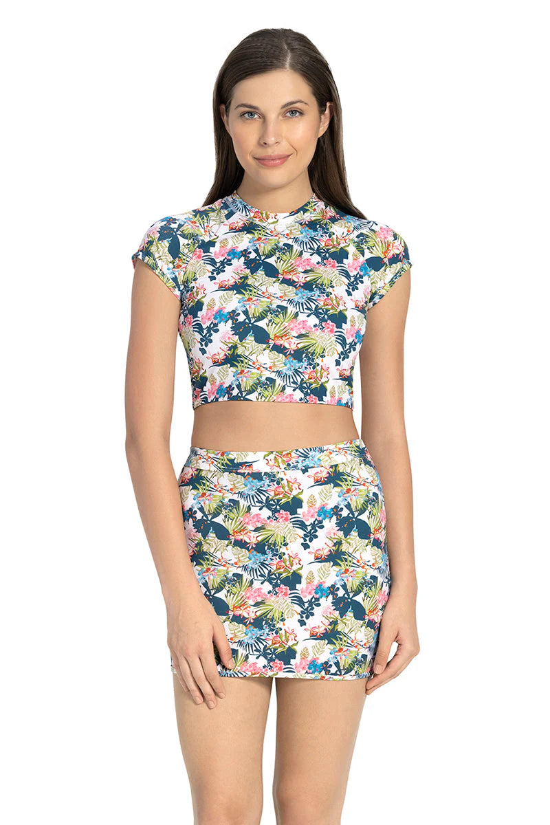 Amante  Swim Crop Top with Back Closure - Tropical Pr