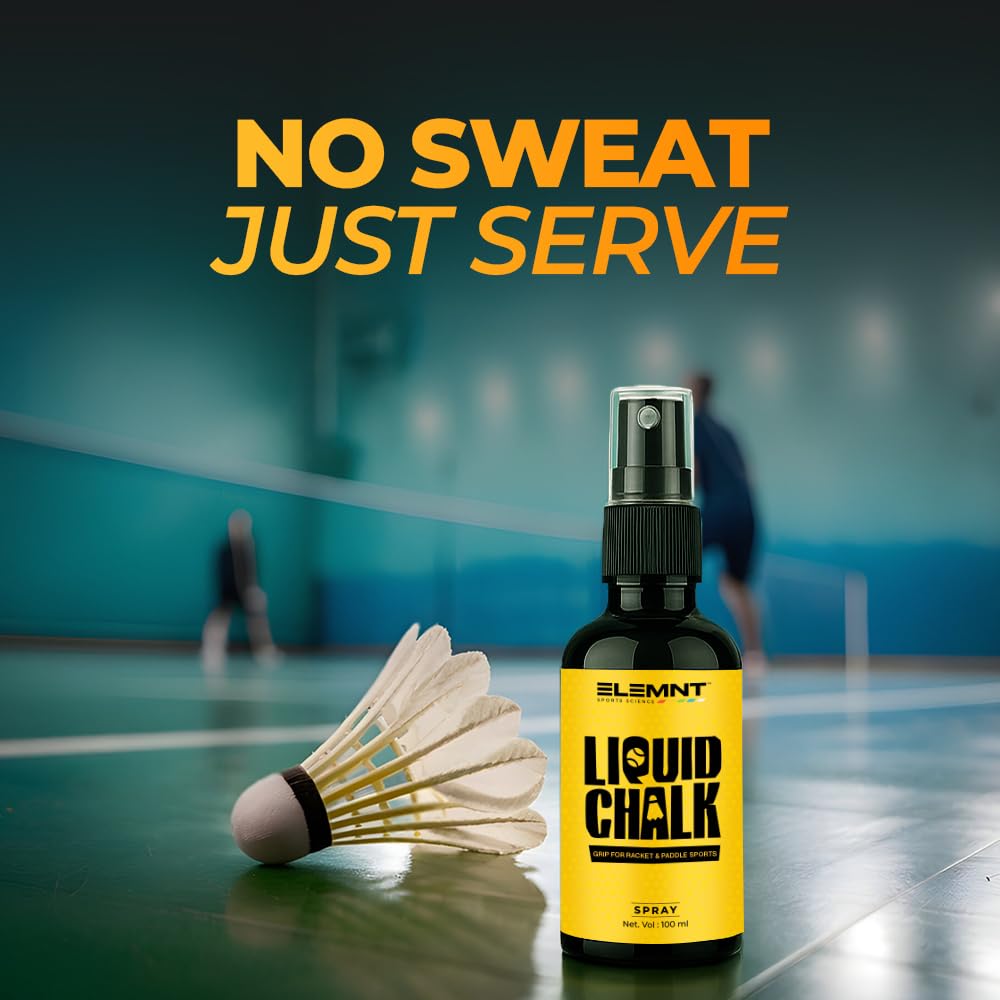 Elemnt Liquid Chalk for Racket Sports | Badminton, Lawn Tennis, Paddle Ball| Ideal for Racket Sports, Tennis Racket Grip, Squash | Quick Dry Formula for Sweat Free Hands | 100 ML