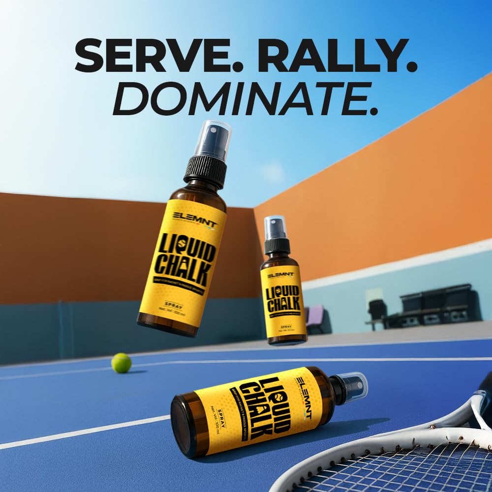 Elemnt Liquid Chalk for Racket Sports | Badminton, Lawn Tennis, Paddle Ball| Ideal for Racket Sports, Tennis Racket Grip, Squash | Quick Dry Formula for Sweat Free Hands | 100 ML