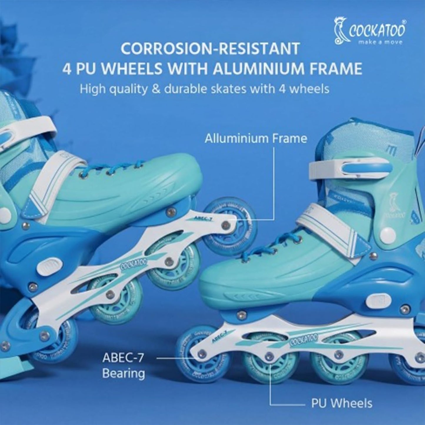 Cockatoo ShadowLine Adjustable Wheel Inline Skates ABEC-7