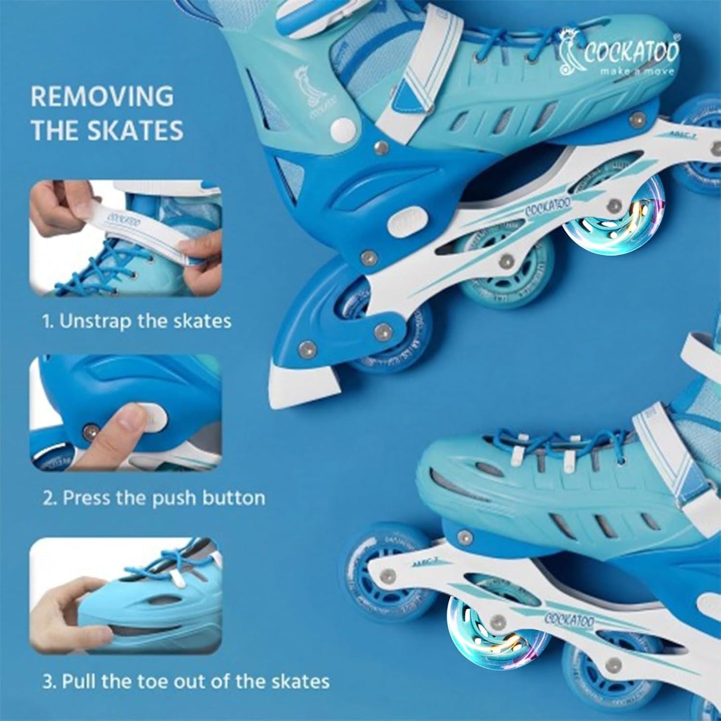 Cockatoo ShadowLine Adjustable Wheel Inline Skates ABEC-7