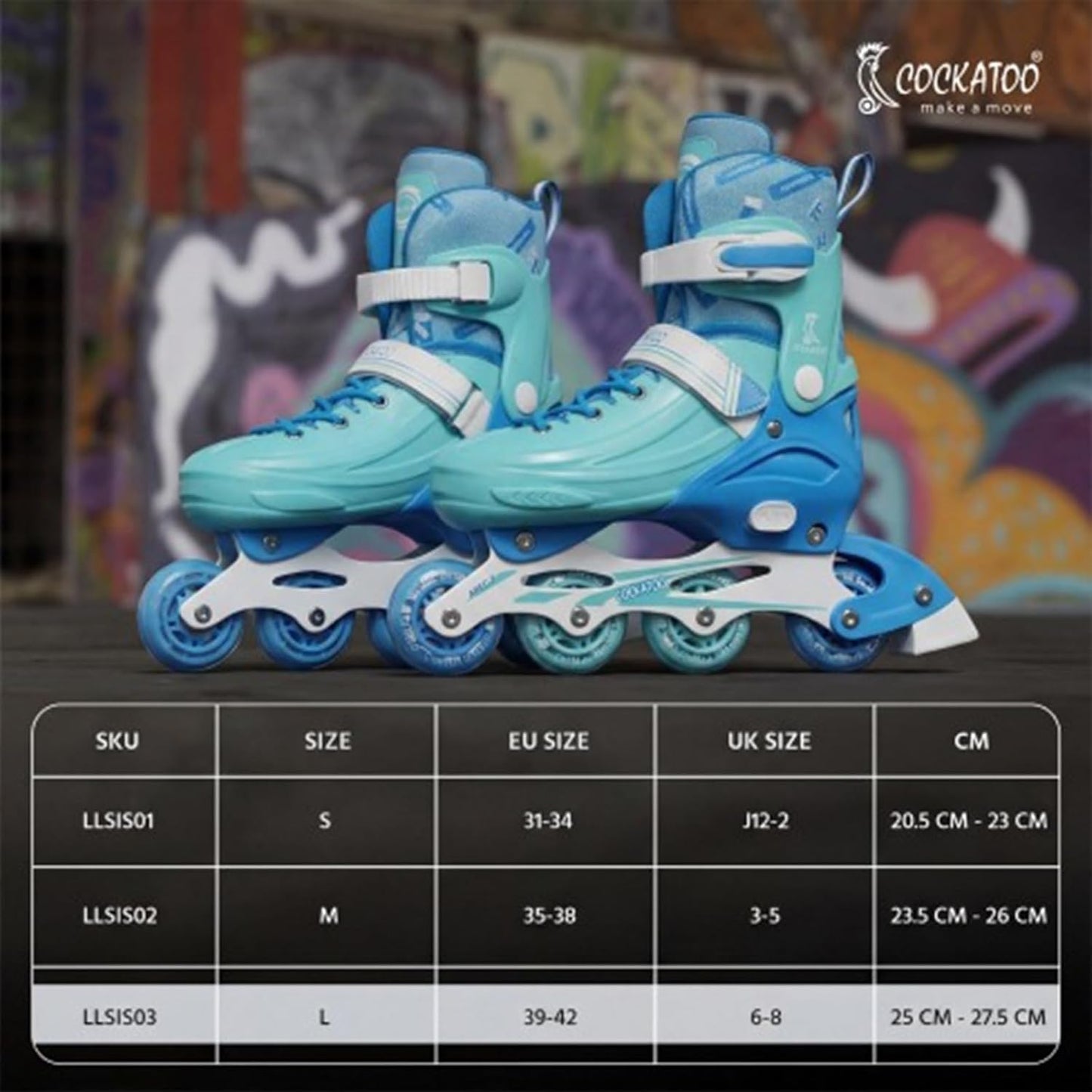 Cockatoo ShadowLine Adjustable Wheel Inline Skates ABEC-7