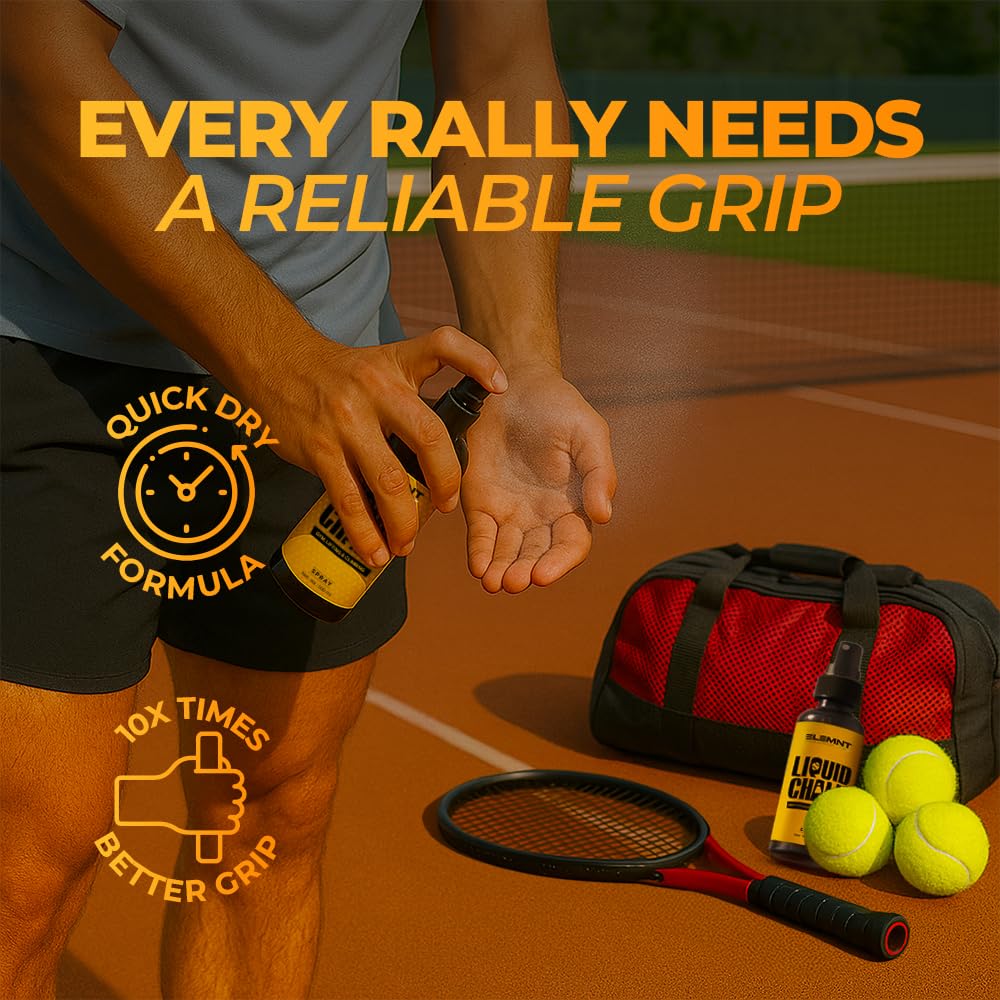 Elemnt Liquid Chalk for Racket Sports | Badminton, Lawn Tennis, Paddle Ball| Ideal for Racket Sports, Tennis Racket Grip, Squash | Quick Dry Formula for Sweat Free Hands | 100 ML
