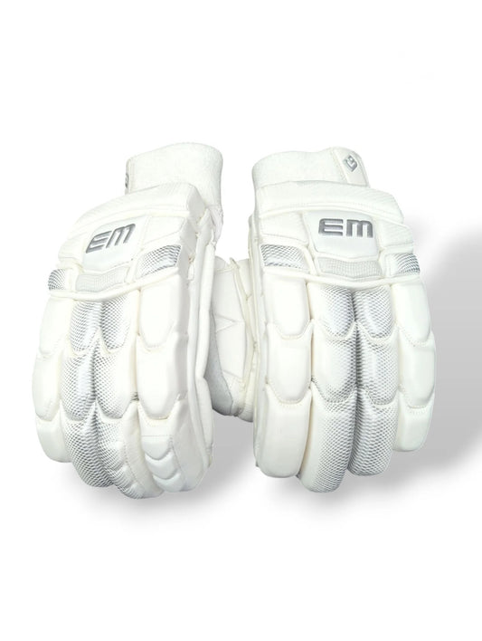 EM Pro Player Batting Gloves (White) – Youth RH 💪